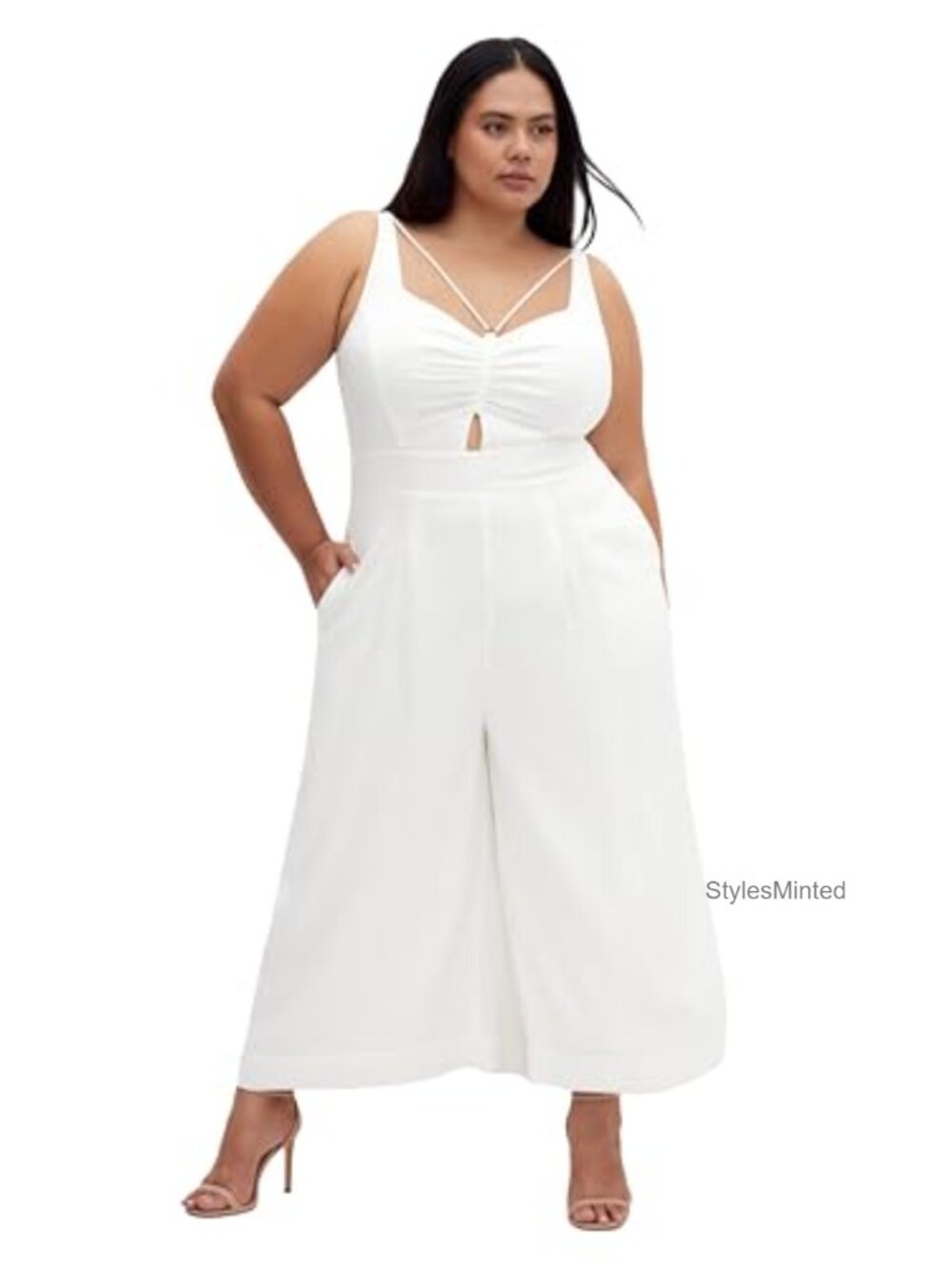 City Chic Ryann Wide Leg Jumpsuit Sleeveless V-Neck Adjustable Straps Pockets
